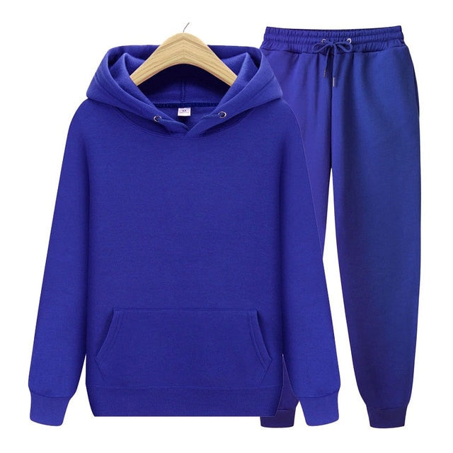 Men Hoodie Two-Piece Set Casual Solid Color Sweat Suit Tracksuit