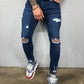 Skinny Knee Hole Ripped Denim Pants- Jeans