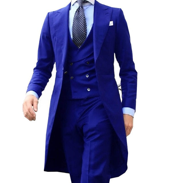 Long Coat Men Suit 3 Piece Set ( Jacket + Vest + Pants)