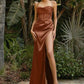 Spaghetti Strap Satin Slit Long Dress/ Bridesmaid Dress