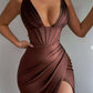 Satin High slit Corset Party Dress