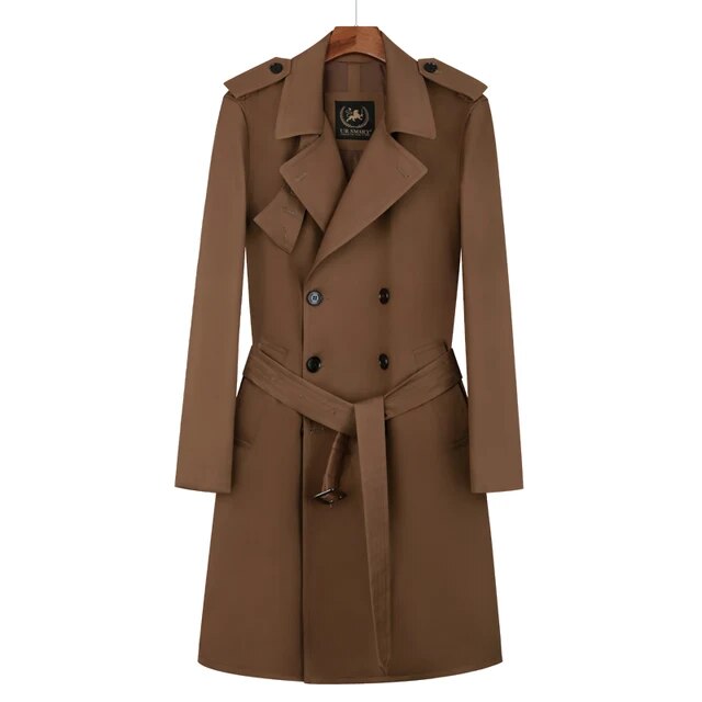 Cotton trench coat for men with double breasted British fashion coffee men's down jacket