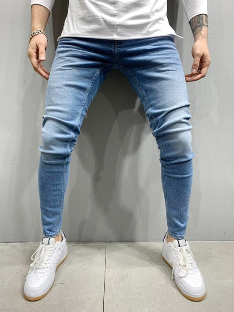 Popular Slim hip hop Skinny Blue Denim pants-Jeans