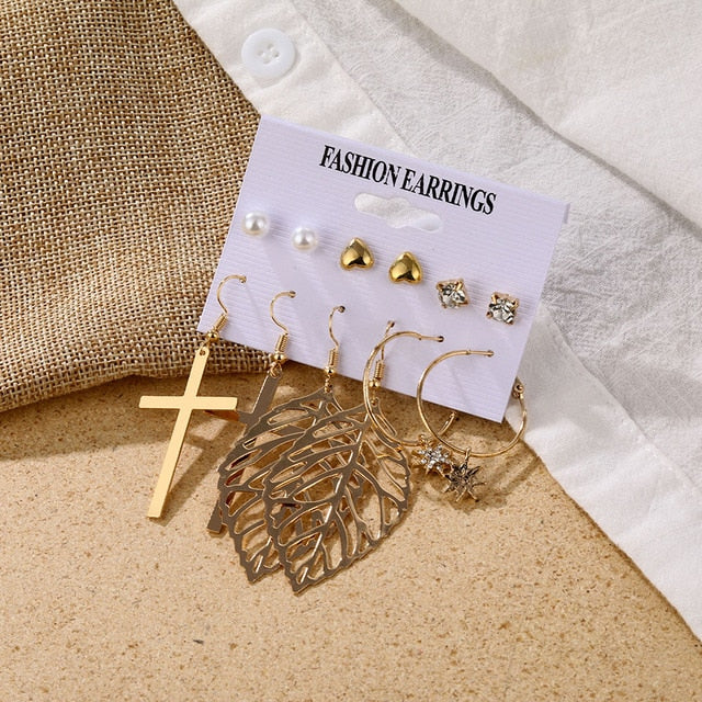 Pearl Crystal Stud Earrings Set For Women