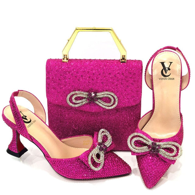 Pointed Sandals Shoes with Designer Bag for Women