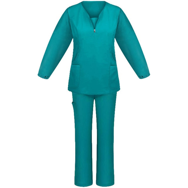 V neck Zipper Scrub Uniform Set