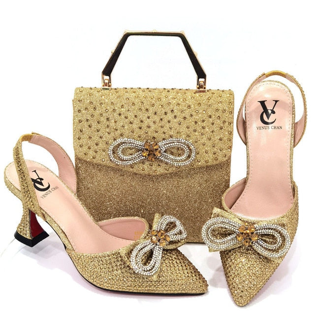 Pointed Sandals Shoes with Designer Bag for Women