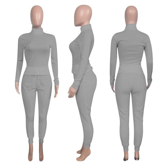 Turtleneck Top And Pants Two Piece Set