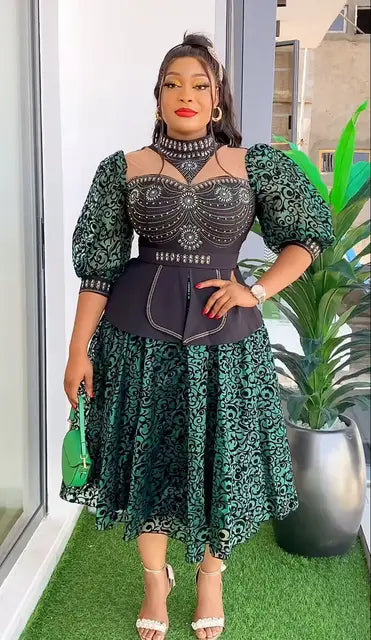 Elegant African Wedding Party Dresses for Women 2024 Plus Size Dashiki Ankara