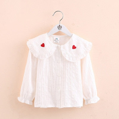 Collar Full Print Long Sleeve Blouse Top for Girls