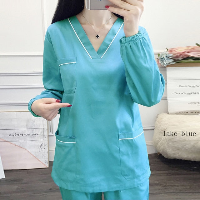 Medical Uniform V-neck Long Sleeve Scrub Top