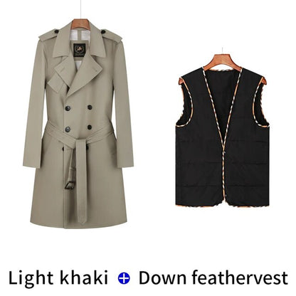Cotton trench coat for men with double breasted British fashion coffee men's down jacket