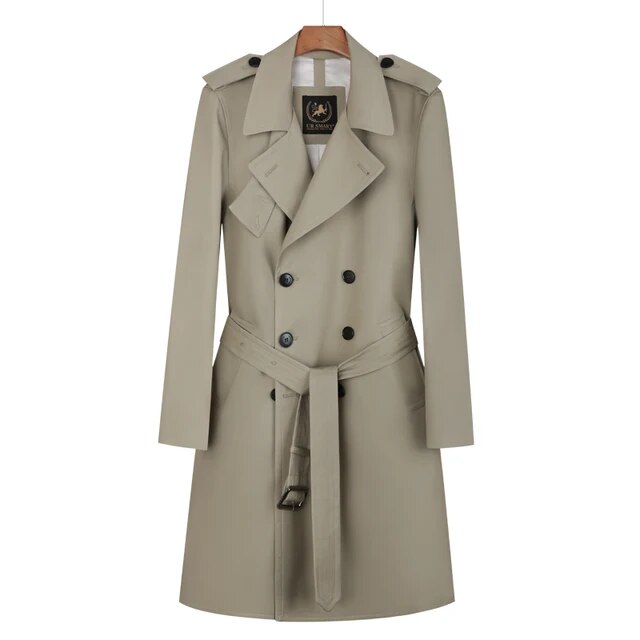 Cotton trench coat for men with double breasted British fashion coffee men's down jacket