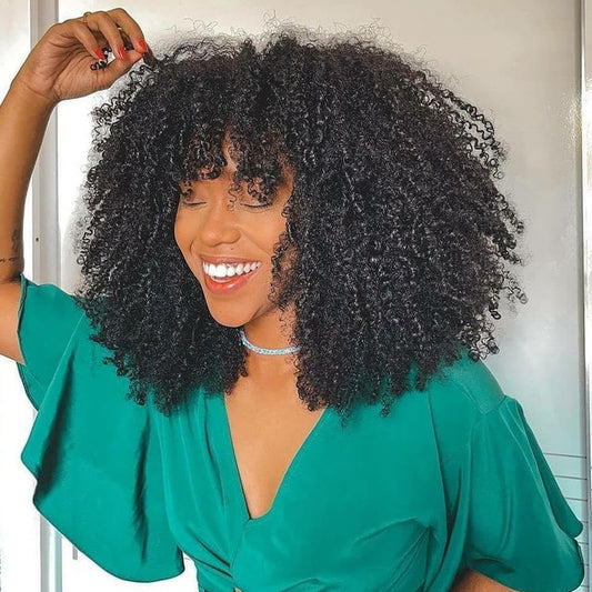 Kinky Curly With Bangs Human Hair Wig