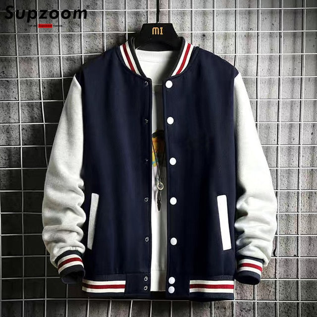 Fashion Fleece Casual Baseball Uniform Cotton Spliced Regular Rib Sleeve Brand Clothing Bomber Jacket Men