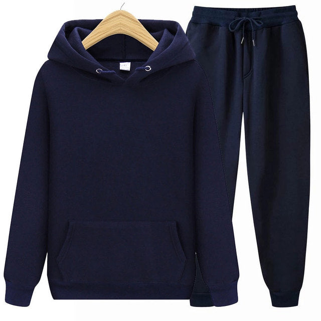 Men Hoodie Two-Piece Set Casual Solid Color Sweat Suit Tracksuit