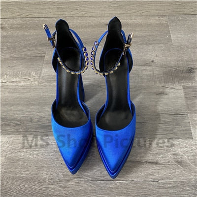 Silk Pump Heels Rhinestone Sandals