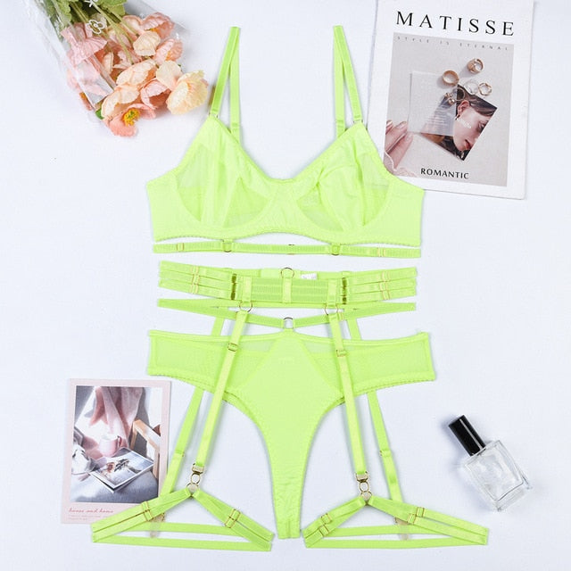Lace Patchwork Garter Exotic Lingerie Sexy Set