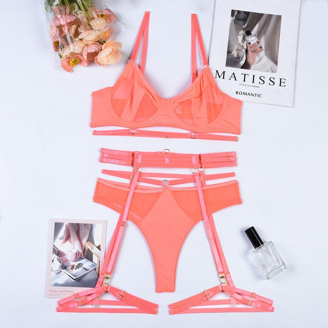 Lace Patchwork Garter Exotic Lingerie Sexy Set