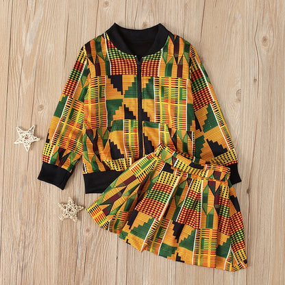 African Jacket + Skirt for Girls 2 Piece Set