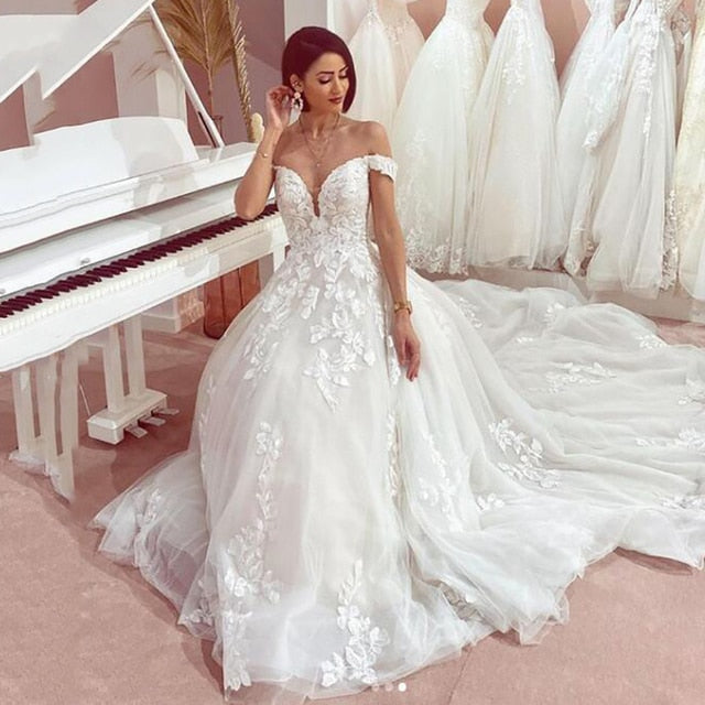 Off the Shoulder Lace Bridal Wedding Dress