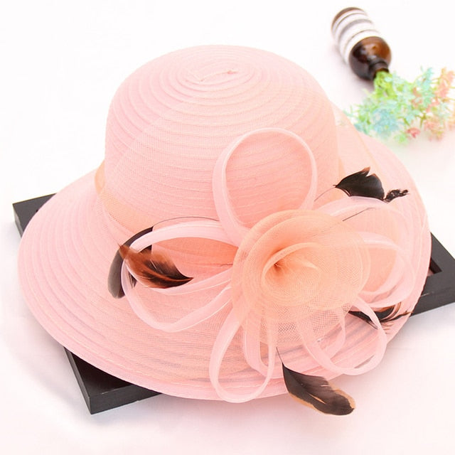 Elegant Flower Organza Hat For Women
