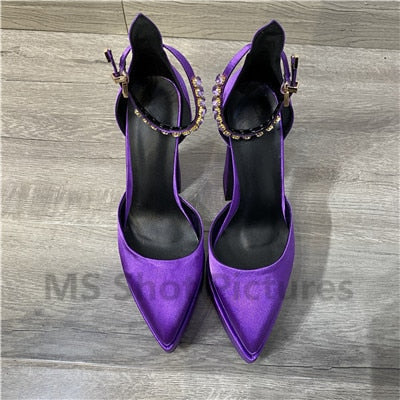 Silk Pump Heels Rhinestone Sandals