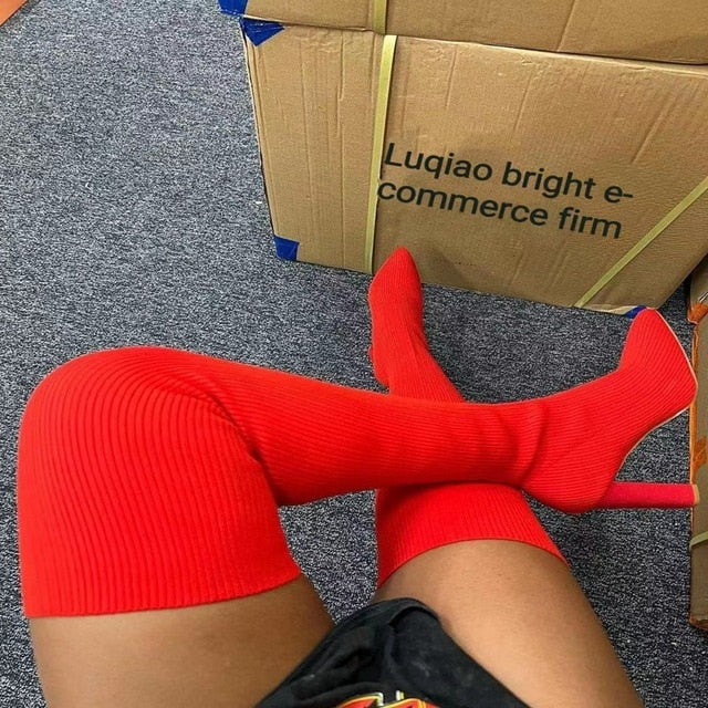 New Thigh Knitted Elastic Socks Long Boots