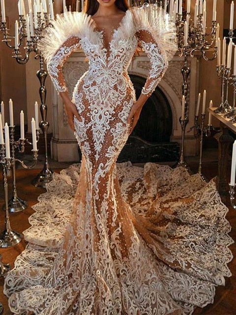 White Mermaid Evening Dress