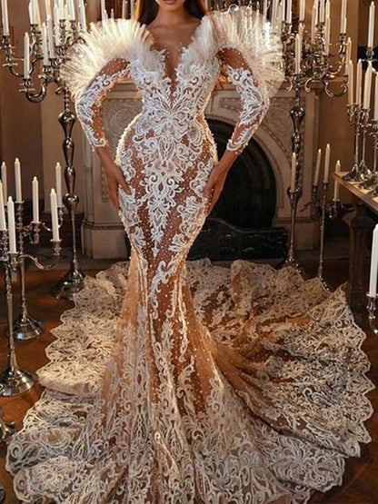 White Mermaid Evening Dress
