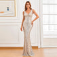 Women Beading Dress Long Prom Dress Deep V