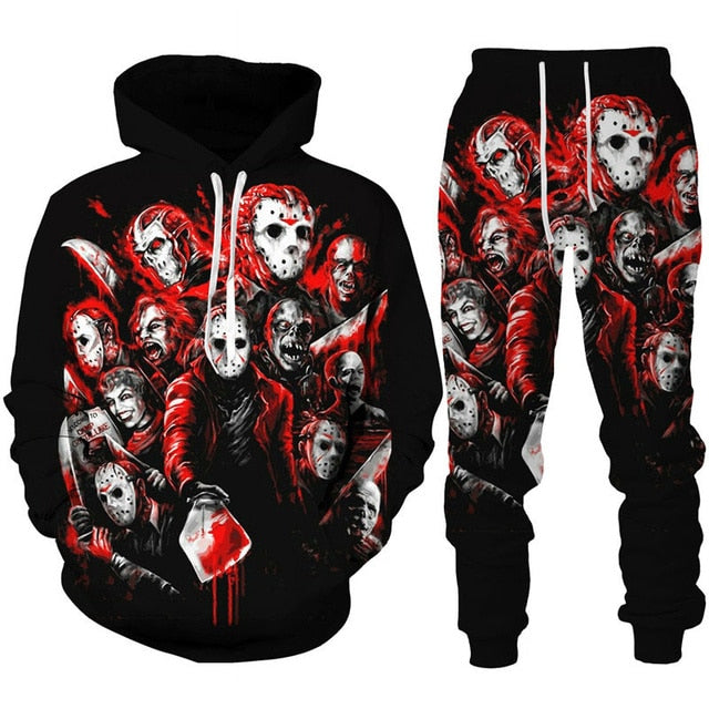 Horror Movie Clown 3d Print Hoodie + pants Set for Men