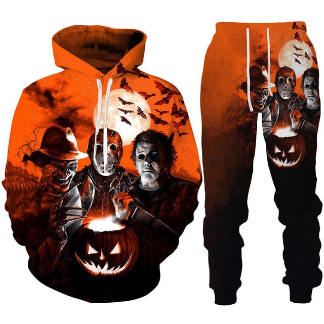 Horror Movie Clown 3d Print Hoodie + pants Set for Men