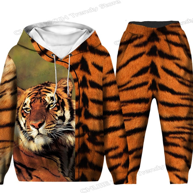 The Tiger 3d Print Hoodie Set