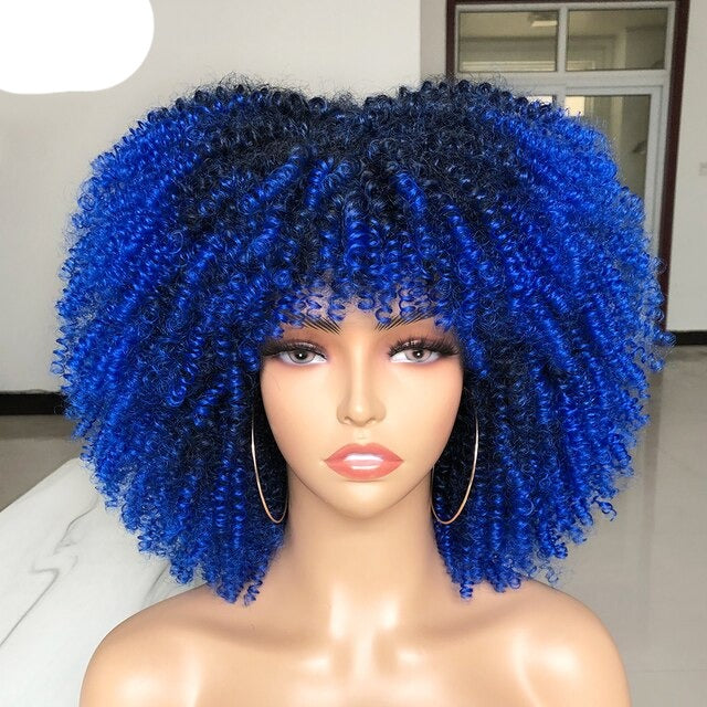 Short Hair Afro Kinky Curly Synthetic Wig With Bangs