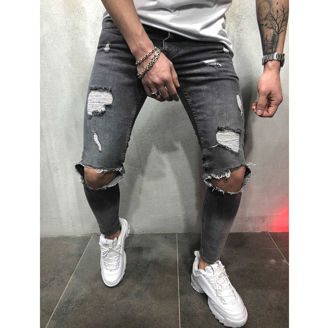 Slim Hip-hop Knee Holes Wash Paint Dot Design  - Jeans