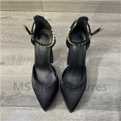 Silk Pump Heels Rhinestone Sandals