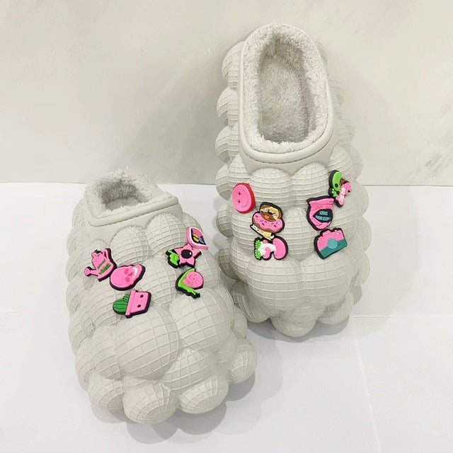 Furry Bubble Slides for Men /Women With Charms