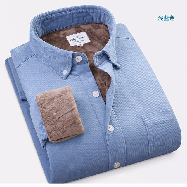 Plaid Corduroy Warm Shirt Thick Fleece Lining Long Sleeve Shirt