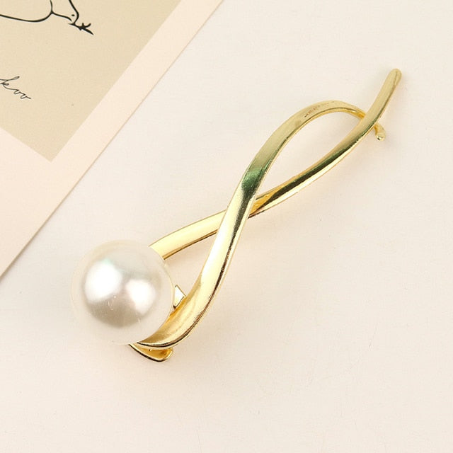 Metal Pearl Gold Hair Clip Diamond
