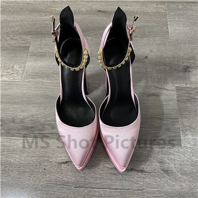 Silk Pump Heels Rhinestone Sandals