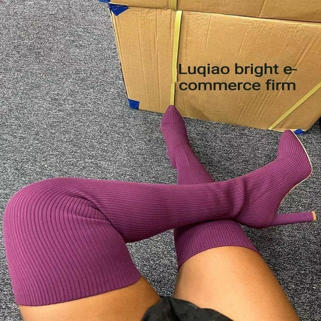 New Thigh Knitted Elastic Socks Long Boots