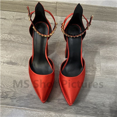 Silk Pump Heels Rhinestone Sandals