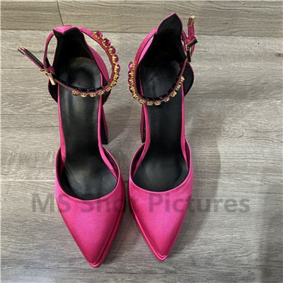 Silk Pump Heels Rhinestone Sandals
