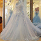 Lace Appliqued Pearls Wedding Dress