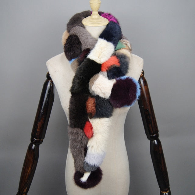 Winter Scarf Fluffy Pompoms Fur Scarves