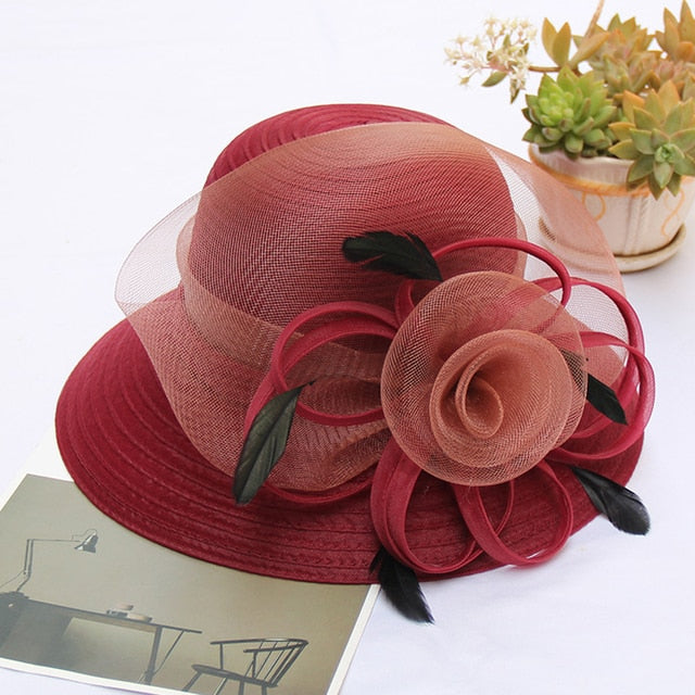 Elegant Flower Organza Hat For Women